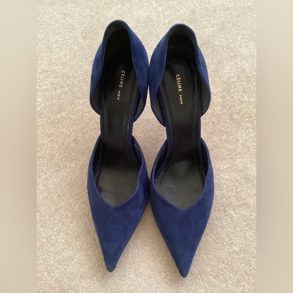 Celine Ocean Blue Nubuck Suede D’orsay Pump Heel - Picture 1 of 6
